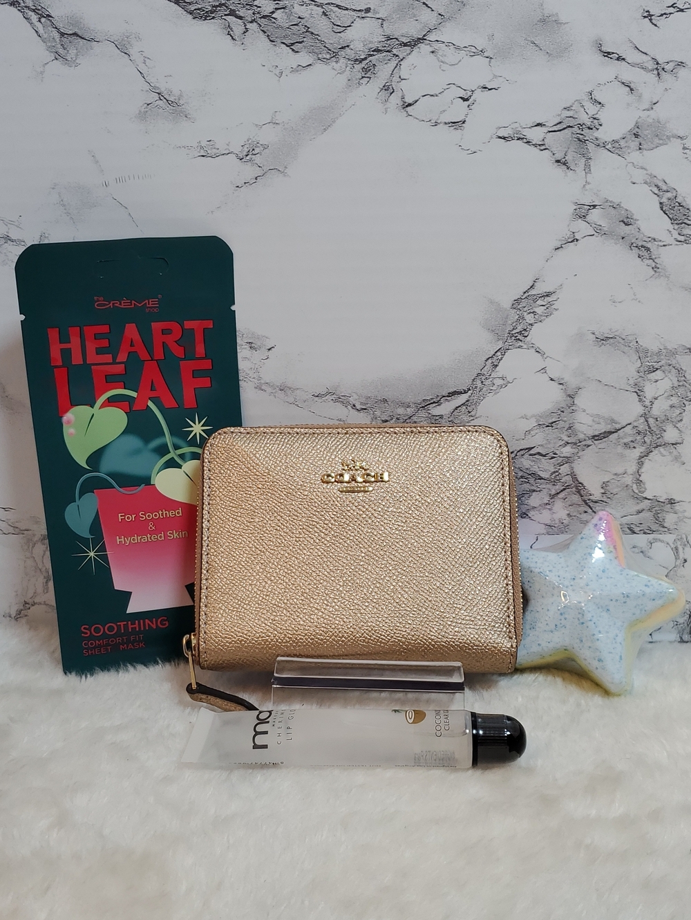 Coach Metallic Rose Gold Zip Wallet Bundle